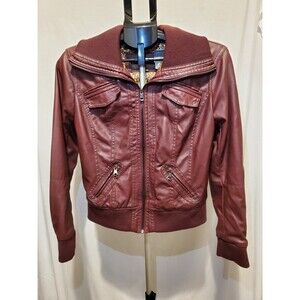 Ci Sono by Cavalini Women's Maroon/Red Large Faux Leather Jacket